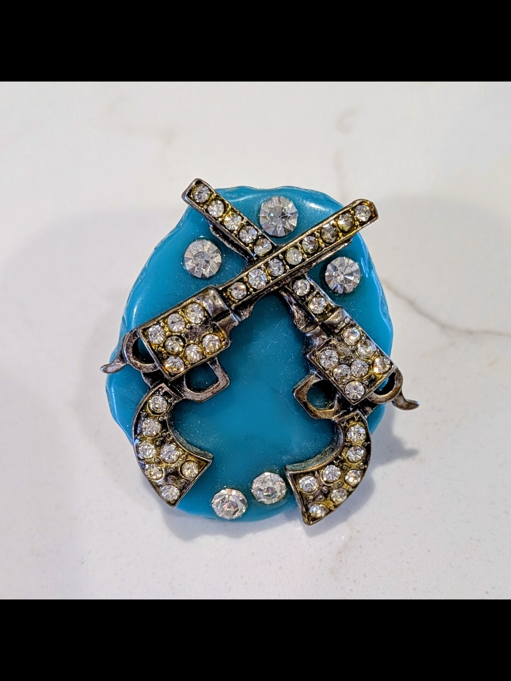 Turquoise Crystal Pistol Statement Ring - Women Jewelry